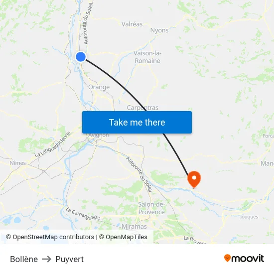 Bollène to Puyvert map