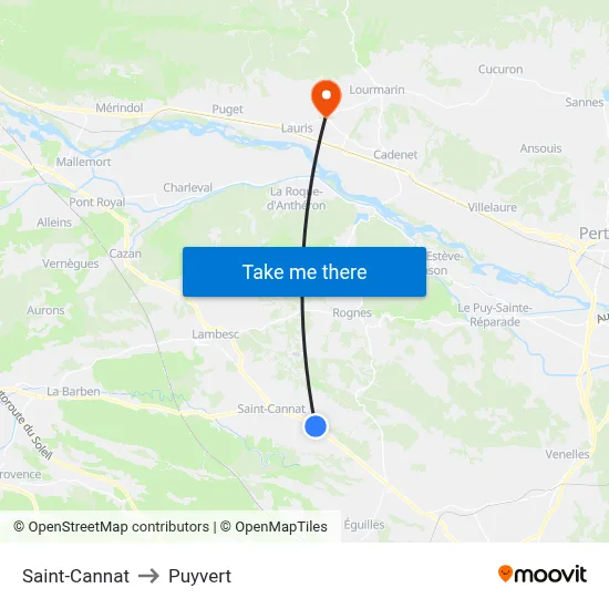 Saint-Cannat to Puyvert map