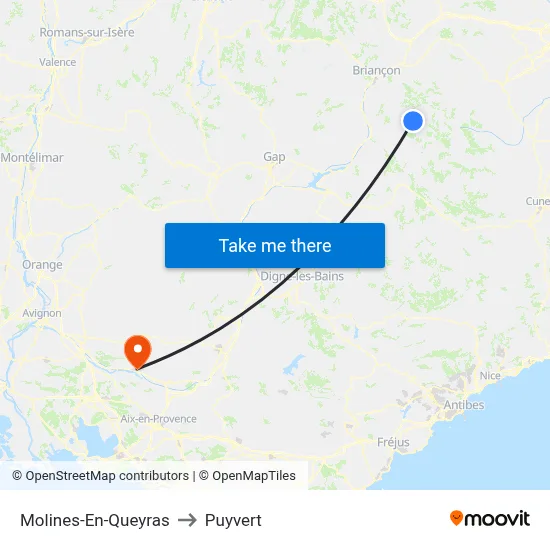 Molines-En-Queyras to Puyvert map