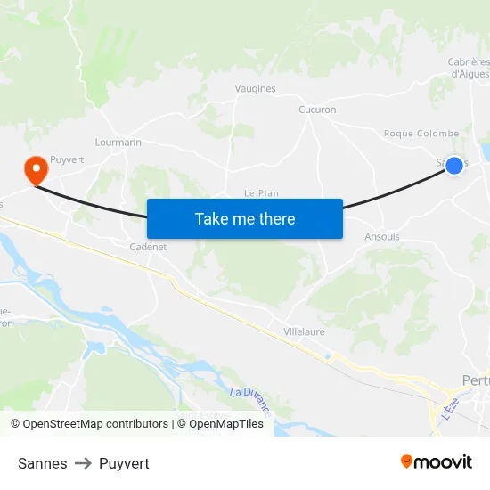 Sannes to Puyvert map