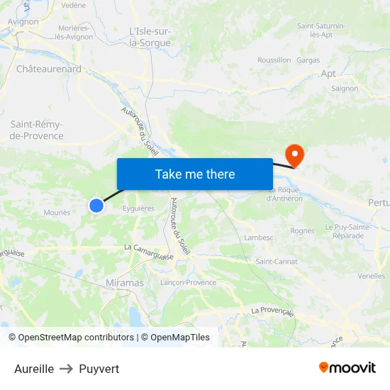 Aureille to Puyvert map
