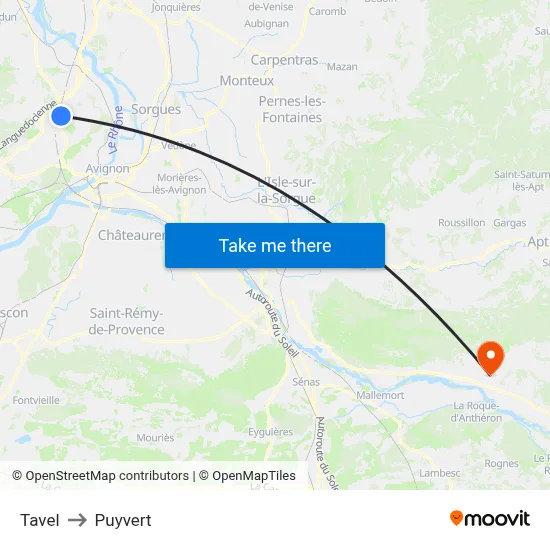 Tavel to Puyvert map
