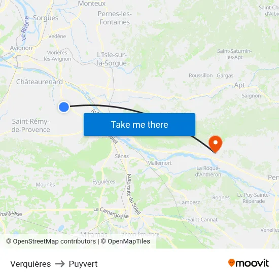 Verquières to Puyvert map