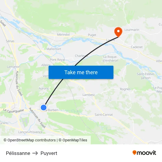 Pélissanne to Puyvert map