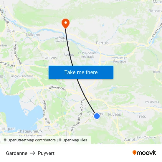 Gardanne to Puyvert map