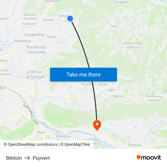 Bédoin to Puyvert map