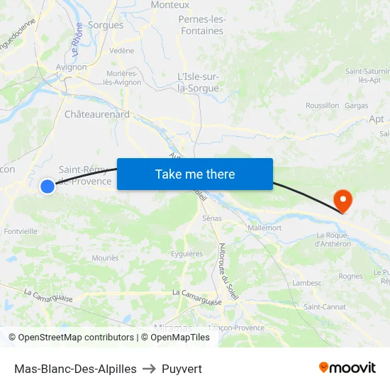 Mas-Blanc-Des-Alpilles to Puyvert map
