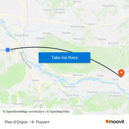 Plan-D'Orgon to Puyvert map