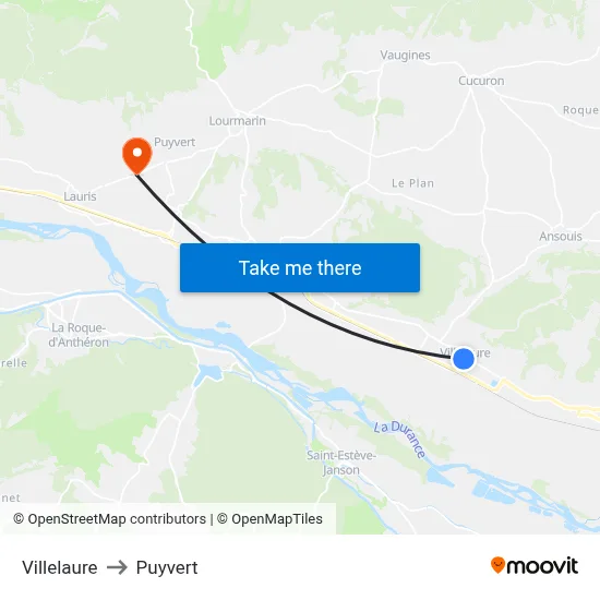 Villelaure to Puyvert map