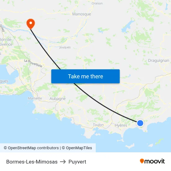Bormes-Les-Mimosas to Puyvert map