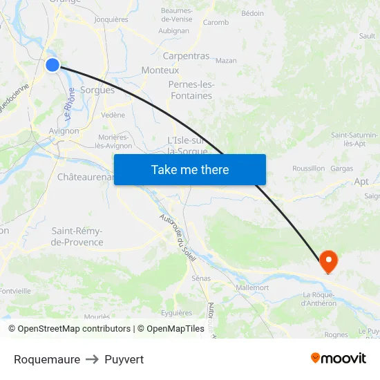 Roquemaure to Puyvert map
