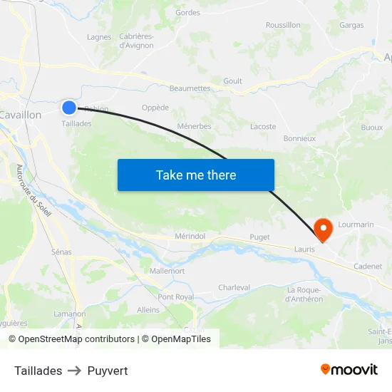 Taillades to Puyvert map
