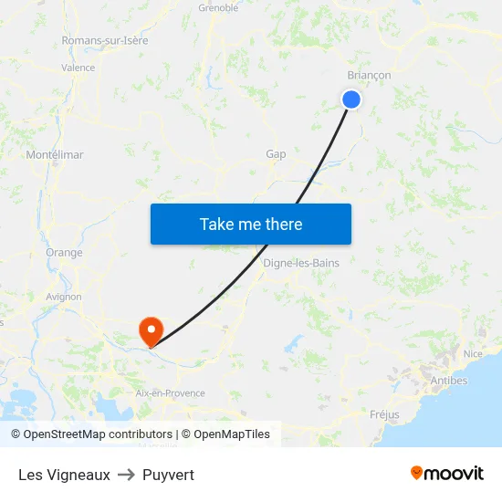 Les Vigneaux to Puyvert map