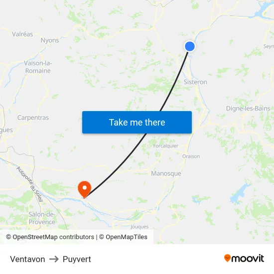 Ventavon to Puyvert map