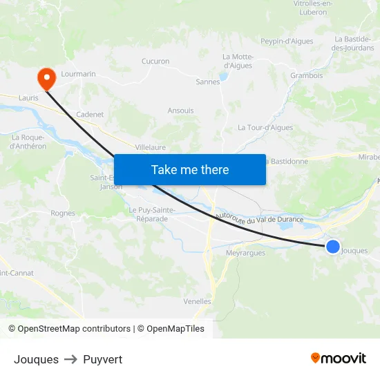 Jouques to Puyvert map