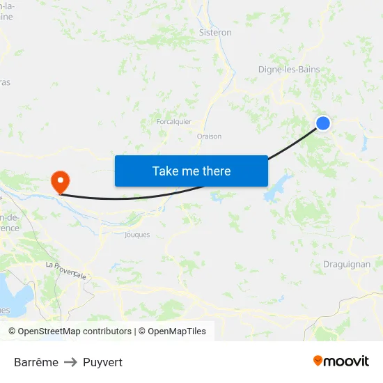 Barrême to Puyvert map