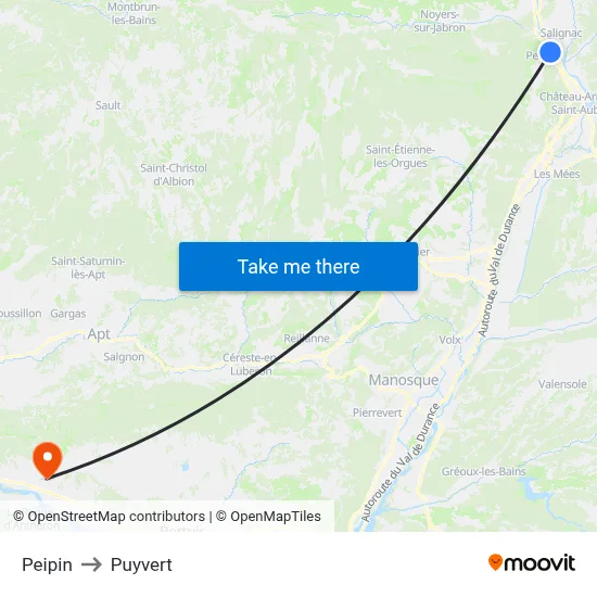 Peipin to Puyvert map