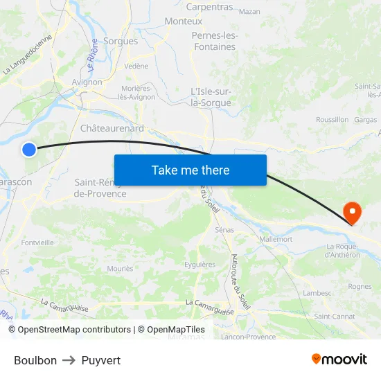 Boulbon to Puyvert map