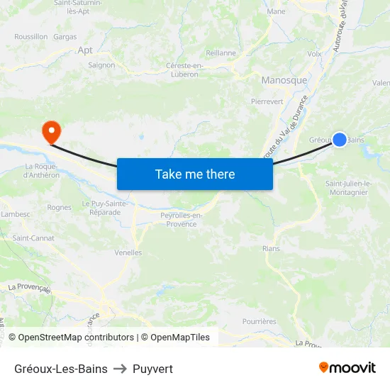 Gréoux-Les-Bains to Puyvert map