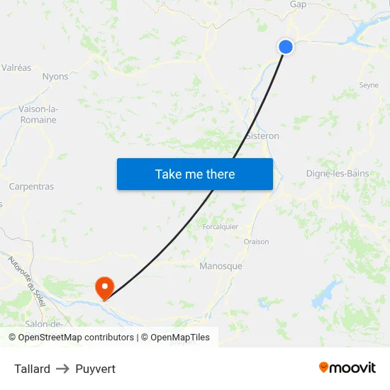 Tallard to Puyvert map