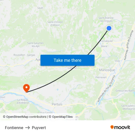 Fontienne to Puyvert map