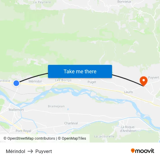 Mérindol to Puyvert map