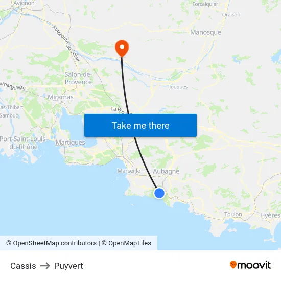 Cassis to Puyvert map