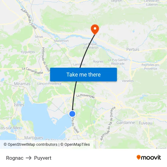 Rognac to Puyvert map