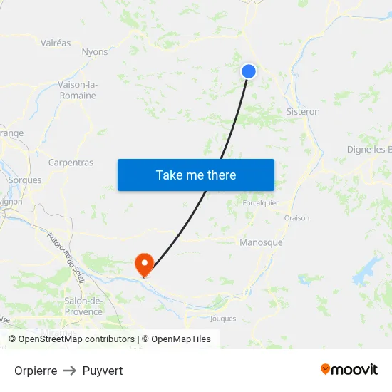 Orpierre to Puyvert map