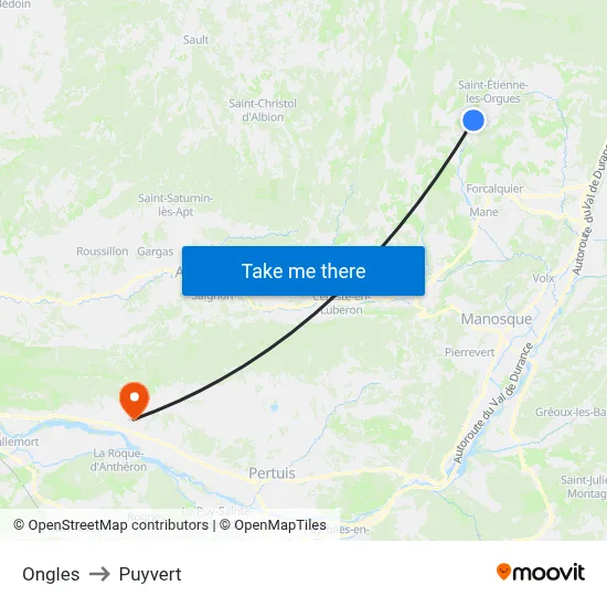 Ongles to Puyvert map