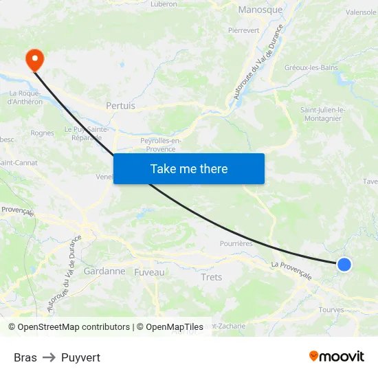 Bras to Puyvert map