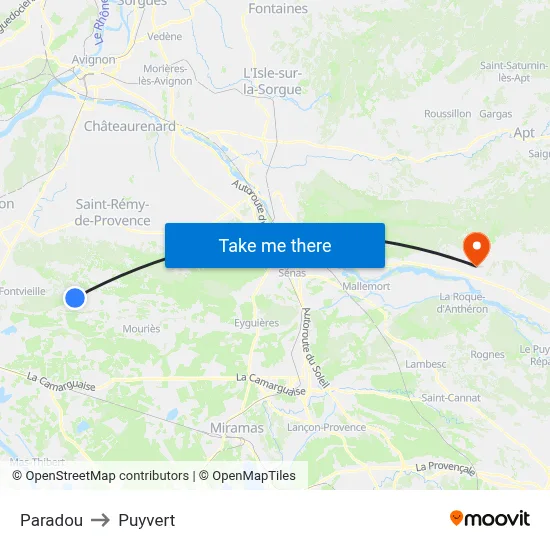 Paradou to Puyvert map