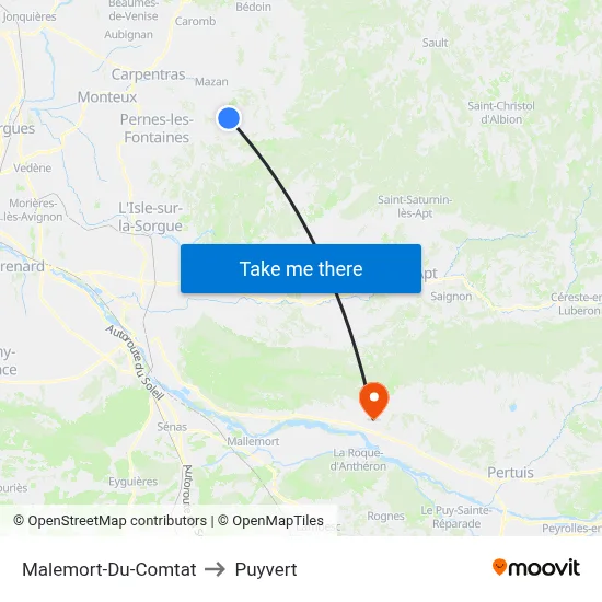 Malemort-Du-Comtat to Puyvert map