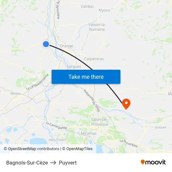 Bagnols-Sur-Cèze to Puyvert map