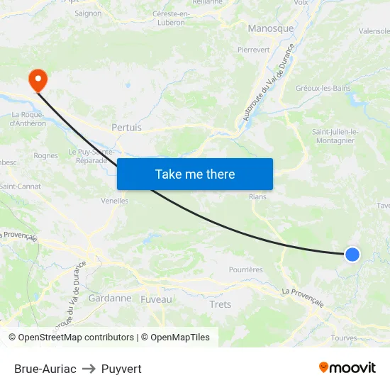 Brue-Auriac to Puyvert map