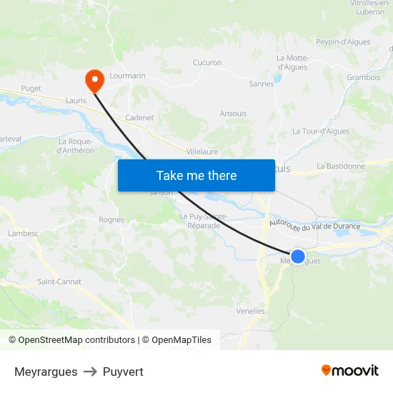 Meyrargues to Puyvert map