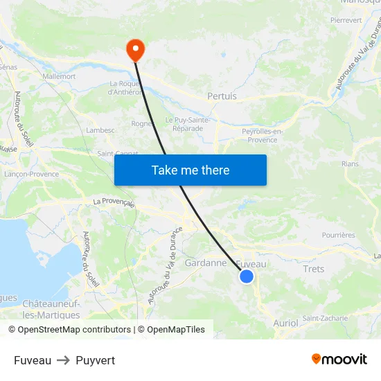 Fuveau to Puyvert map