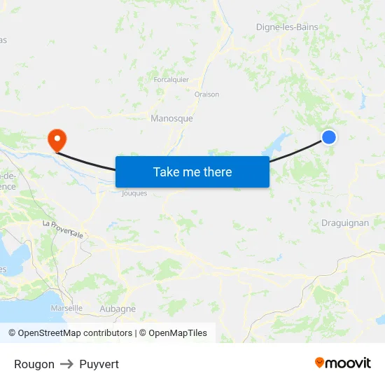 Rougon to Puyvert map
