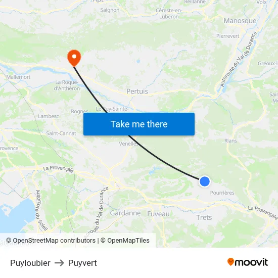 Puyloubier to Puyvert map