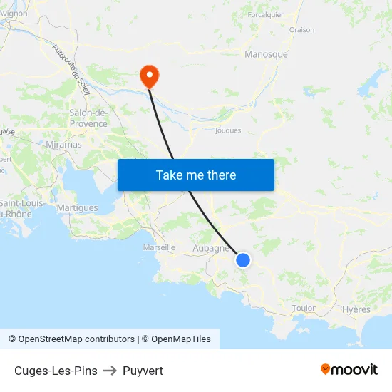 Cuges-Les-Pins to Puyvert map