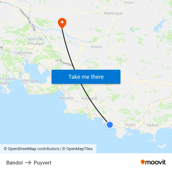 Bandol to Puyvert map