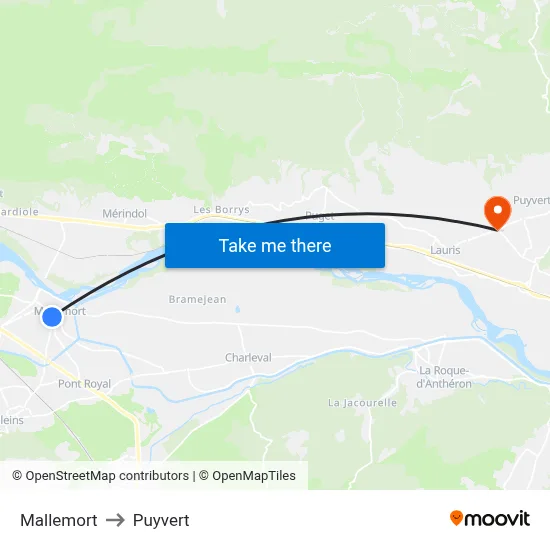 Mallemort to Puyvert map
