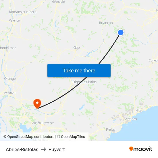 Abriès-Ristolas to Puyvert map