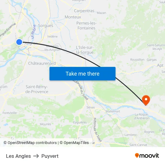 Les Angles to Puyvert map