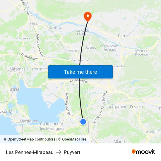 Les Pennes-Mirabeau to Puyvert map