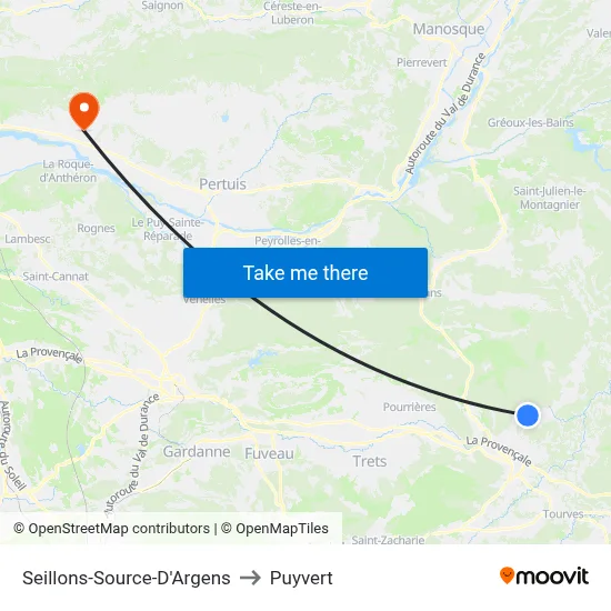 Seillons-Source-D'Argens to Puyvert map