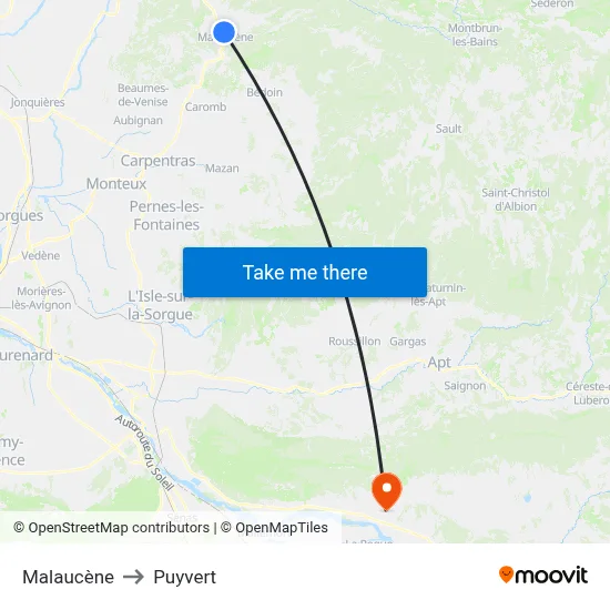 Malaucène to Puyvert map