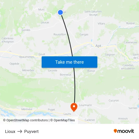 Lioux to Puyvert map