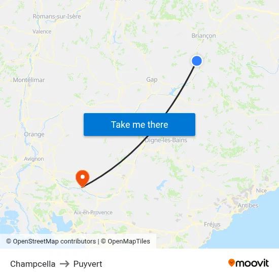 Champcella to Puyvert map