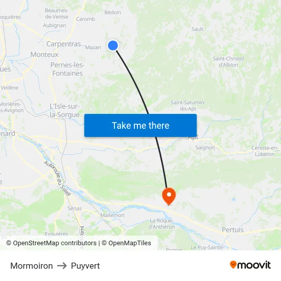 Mormoiron to Puyvert map